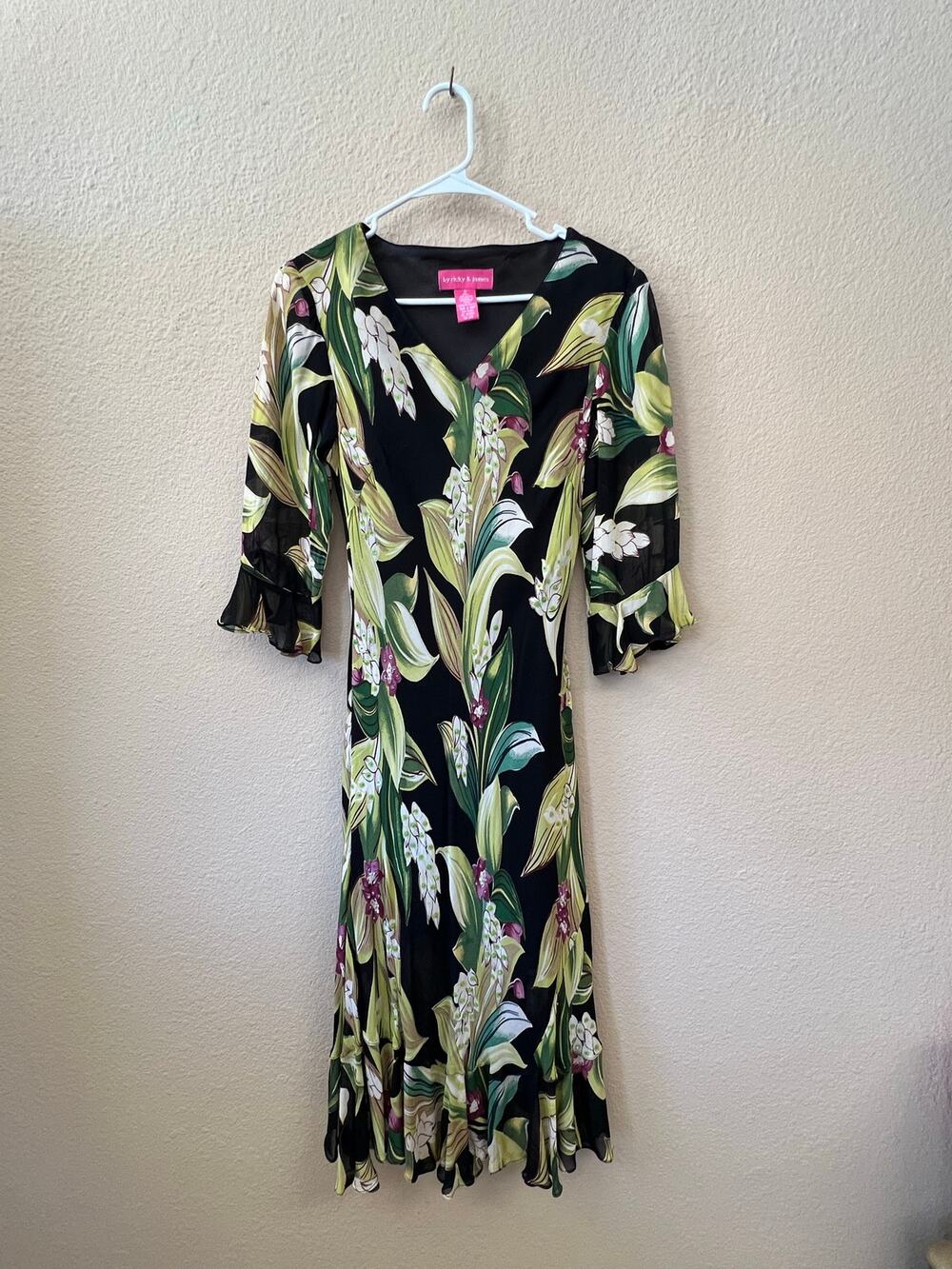 Vintage 90s Ricky & James green floral dress size 6